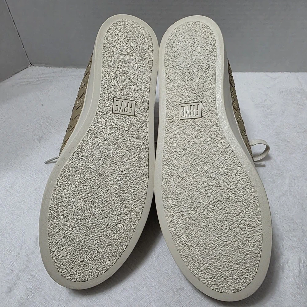 Frye Lena Woven Womens Sneakers Sz  8.5 Tan Leather Low Top Lace Up Comfort Shoe